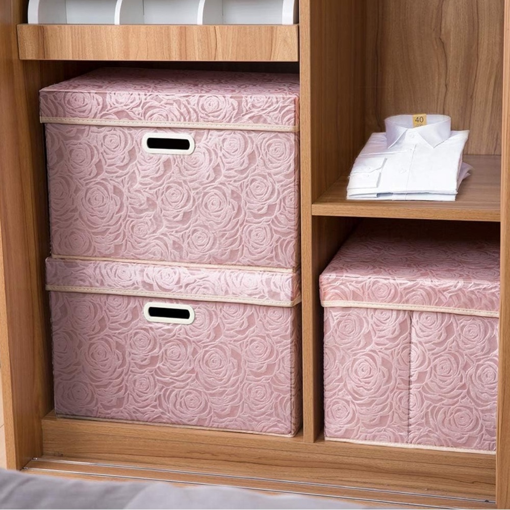 NWT PRANDOM Pink Floral Collapsible Storage Bin with Lid [1-Pack] Size: Large - Picture 2 of 8
